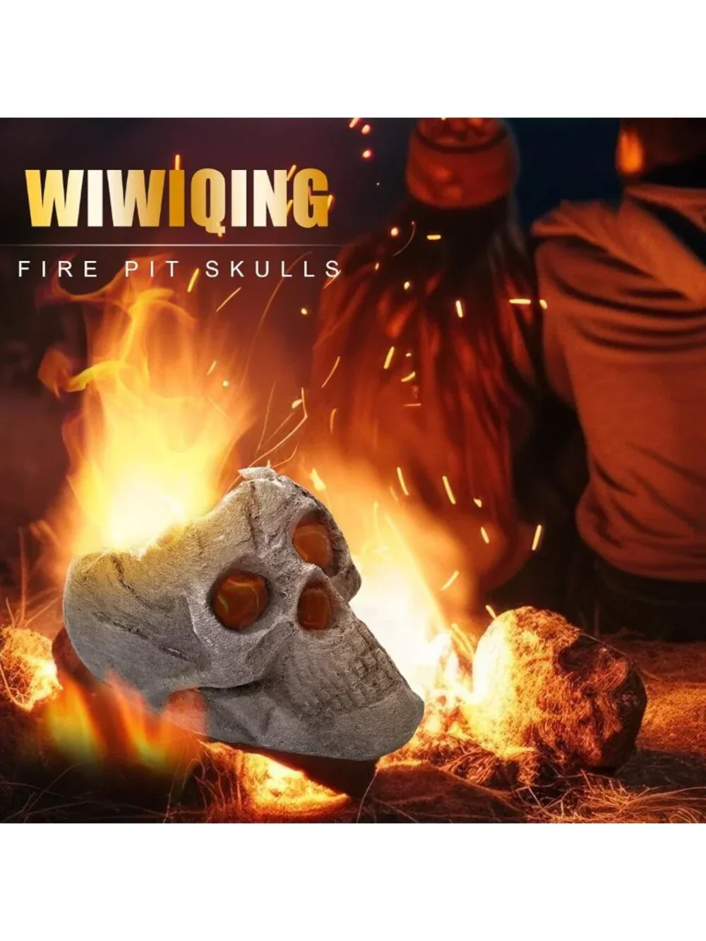 4 Pack Skull Fire Pit Decor - 8.7 Inch Halloween Decorations, Gray Outdoor